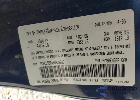 2005 Chrysler Sebring Touring из США, поврежденный, VIN 1C3EL55R45N658243